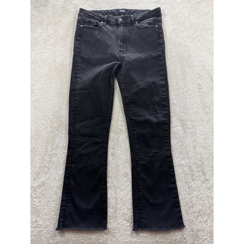 PAIGE Womens Colette Crop Flare Raw Hem Vintage Black Jeans 30‎ Meas: 30x26